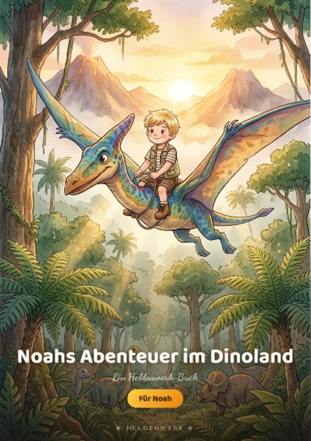 Beispielseite aus dem personalisierten Dinosaurier-Buch von Heldenwerk