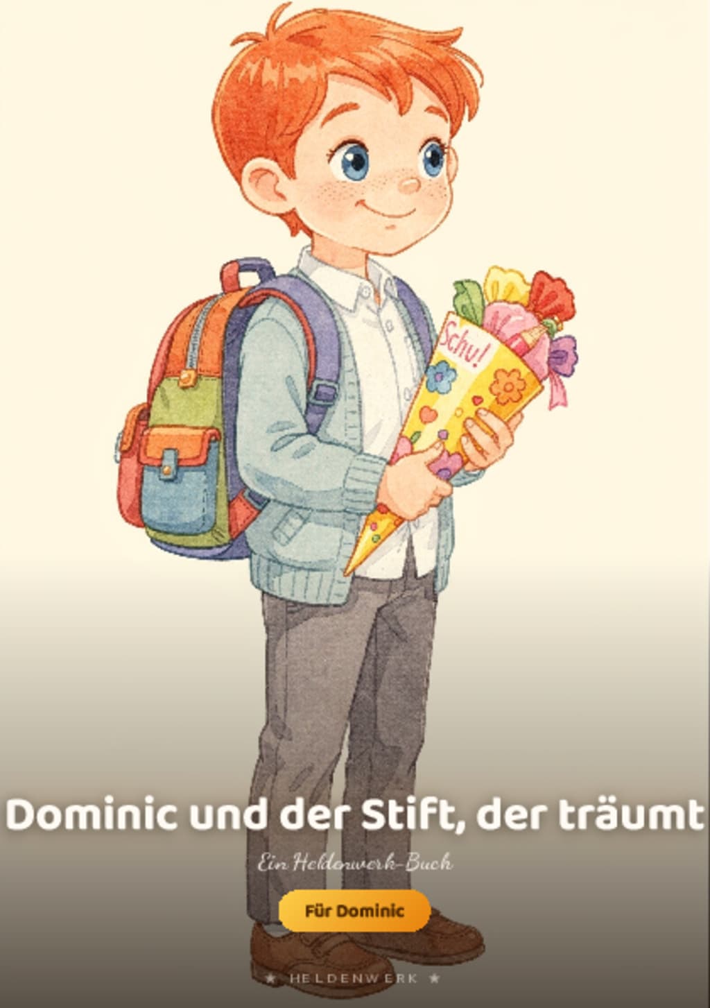 Beispiel-Cover eines personalisierten Heldenwerk-Einschulungsbuchs
