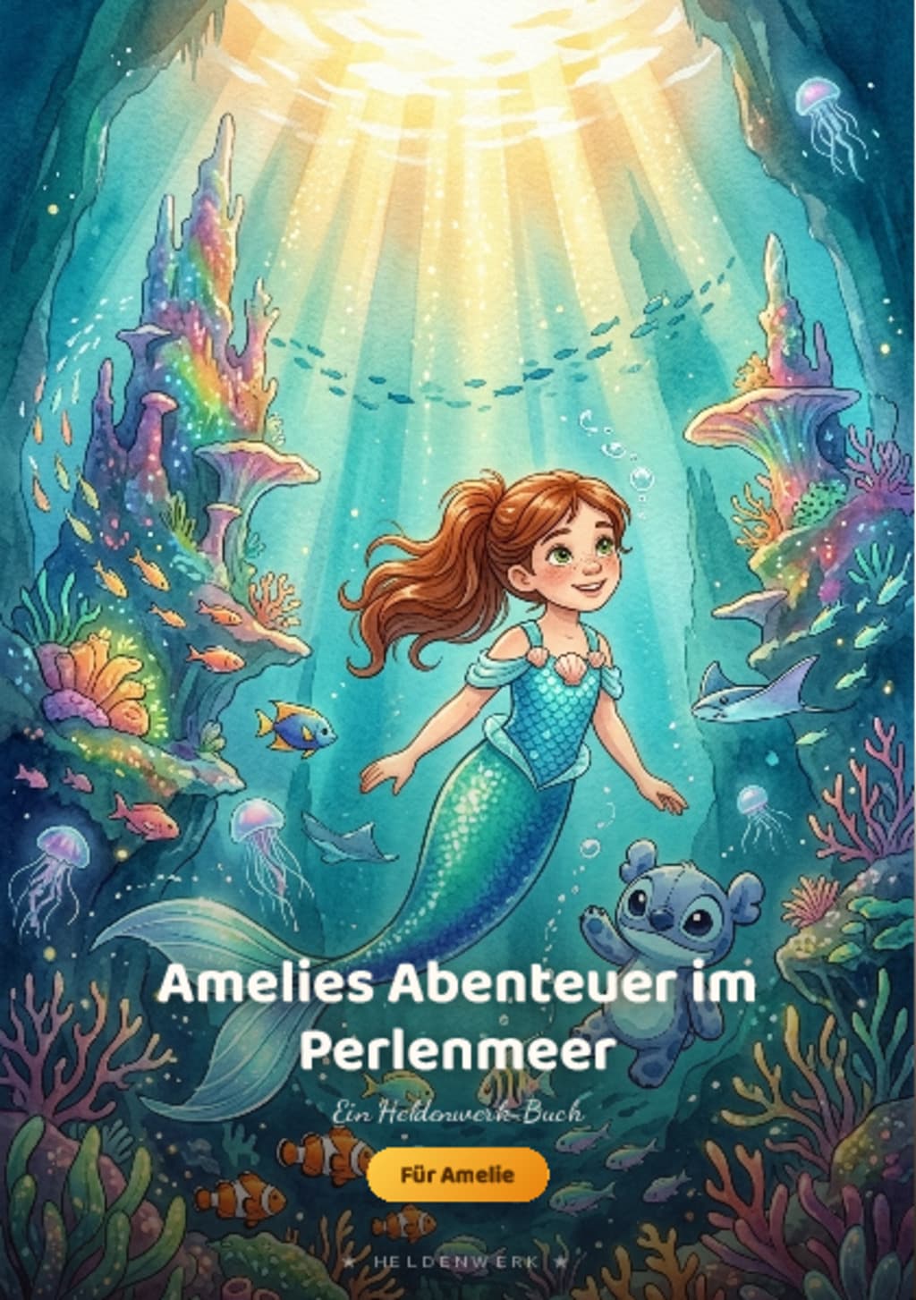 Beispielseite aus dem personalisierten Meerjungfrau-Buch von Heldenwerk